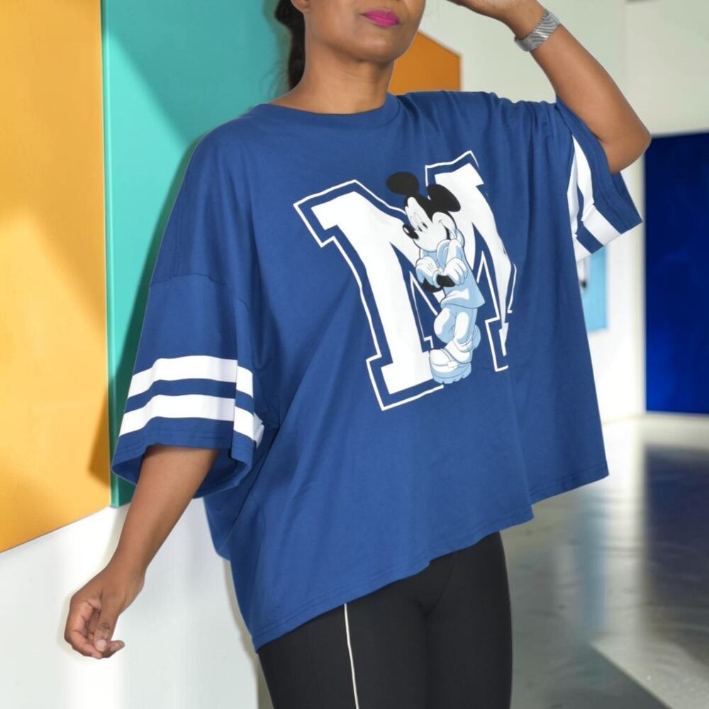 Aeropostale Disney Mickey Varsity Top Oversized Graphic Collegiate T Shirt Large